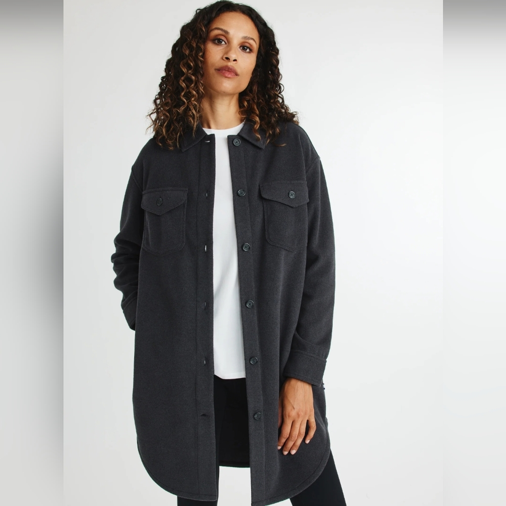 Kit and Ace Fleece Shacket XS Dark Grey Charcoal